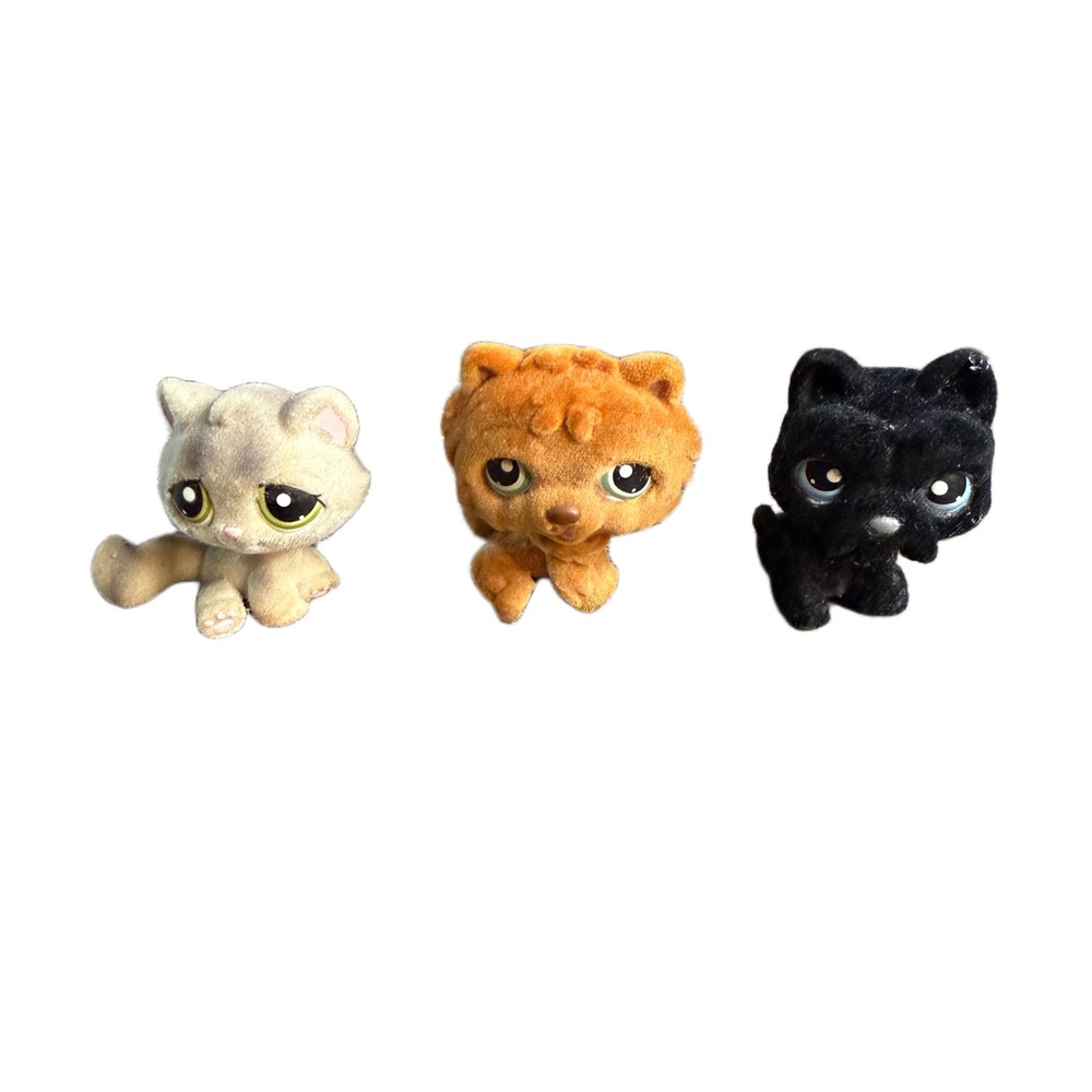 Littlest Pet Shop LPS Flocked Fuzzy Cat Kitten Lot Grey Orange Black Hasbro G2